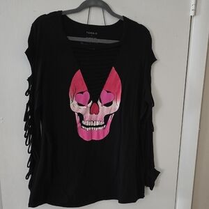 Torrid Black Top with Pink Skull Design
